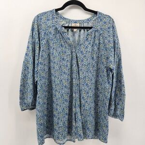 St. John's Bay Women's Blue Floral Print 3/4 Sleeve‎ Blouse Size L